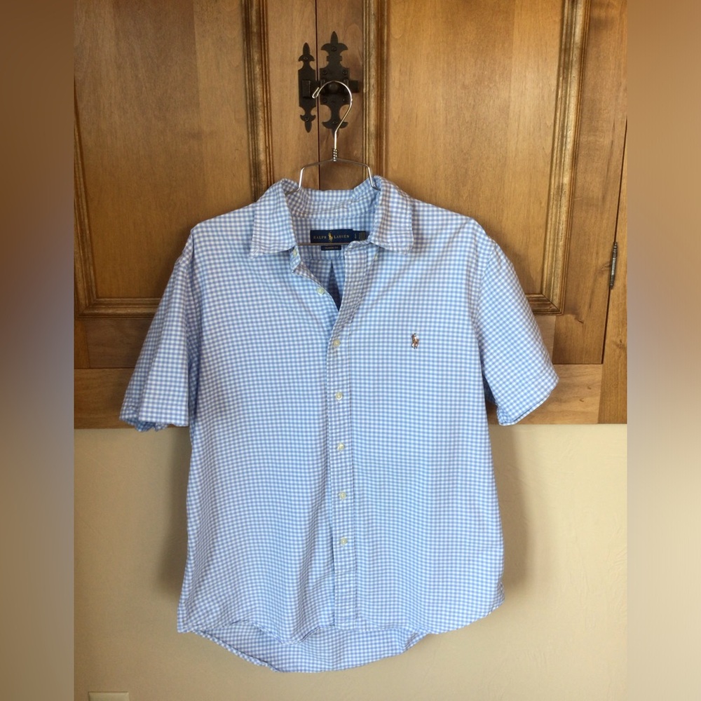 Ralph Lauren L classic fit gingham cotton short sleeve men’s Lg shirt.